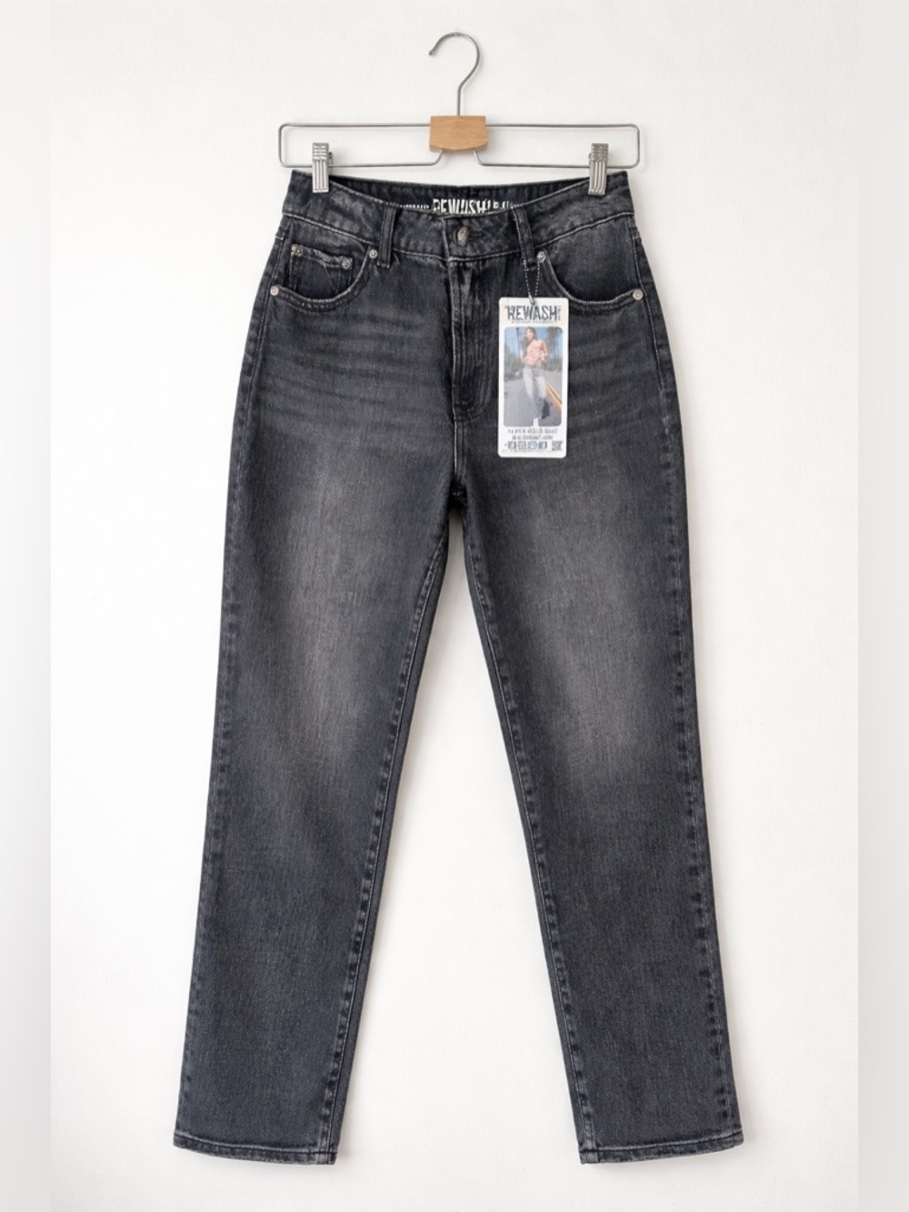 90s Straight Jeans High Rise Vintage Wash Black Denim Size 27 NWT